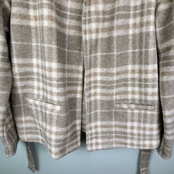 NWT Yest Netherlands Evolet Jacket Short Blanket Coat Sandy White Plaid Tie 10 - Picture 6 of 15